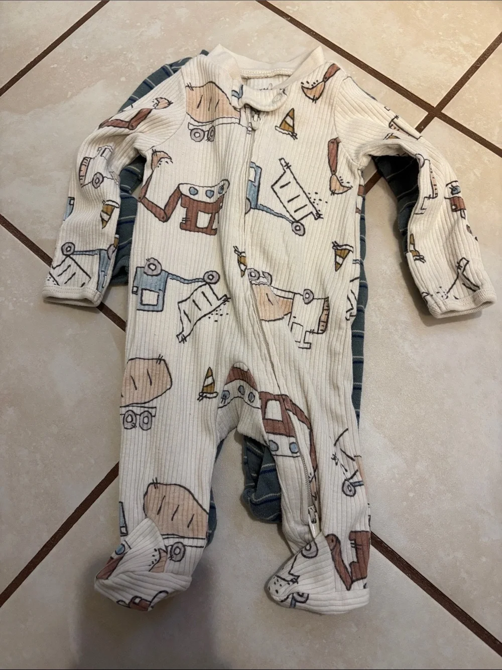 Carter's Boys Footed One-Piece Set in Green, Blue, Cream